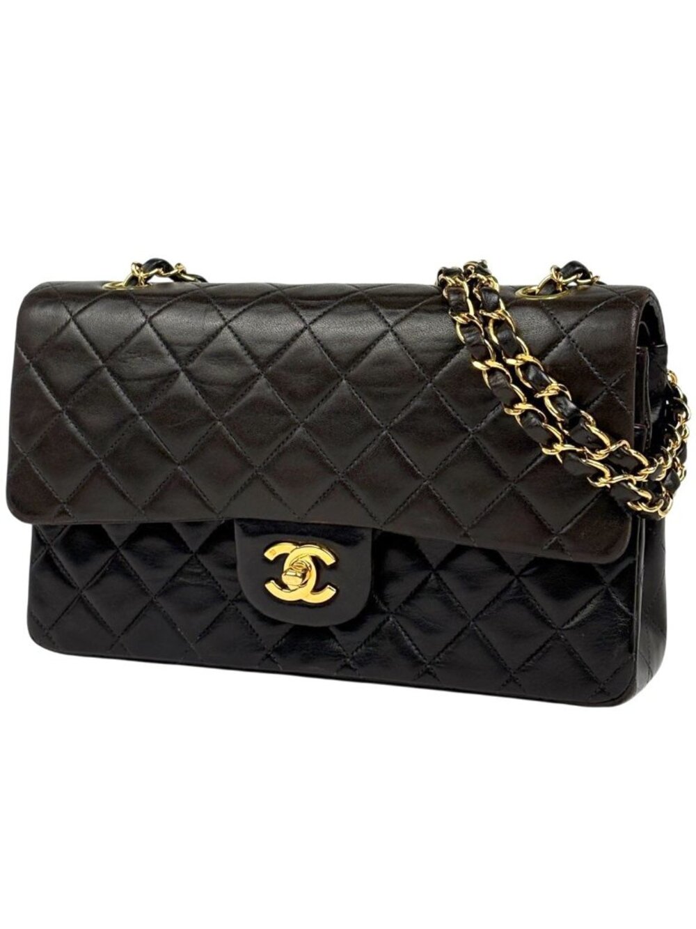 Chanel Quilted Double Flap Chain Shoulder Bag CC Logo Leather Black